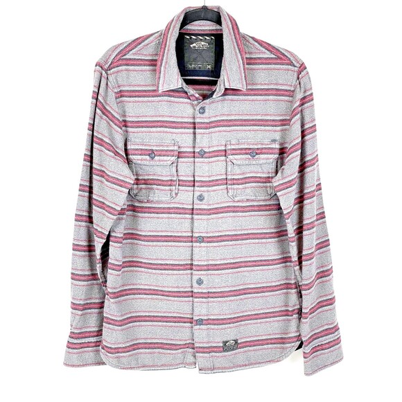 VANS Flannel Button Down Shirt Red & Gray Striped Front Pockets - Men's Size M - Picture 1 of 6